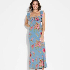 Wild Fable Women's Small Blue Floral Flounce Sleeve Maxi Empire Waist Dress NWT